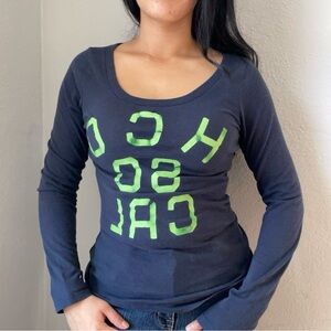 Hollister Blue Long Sleeve Fitted Scoop Neck T-Shirt